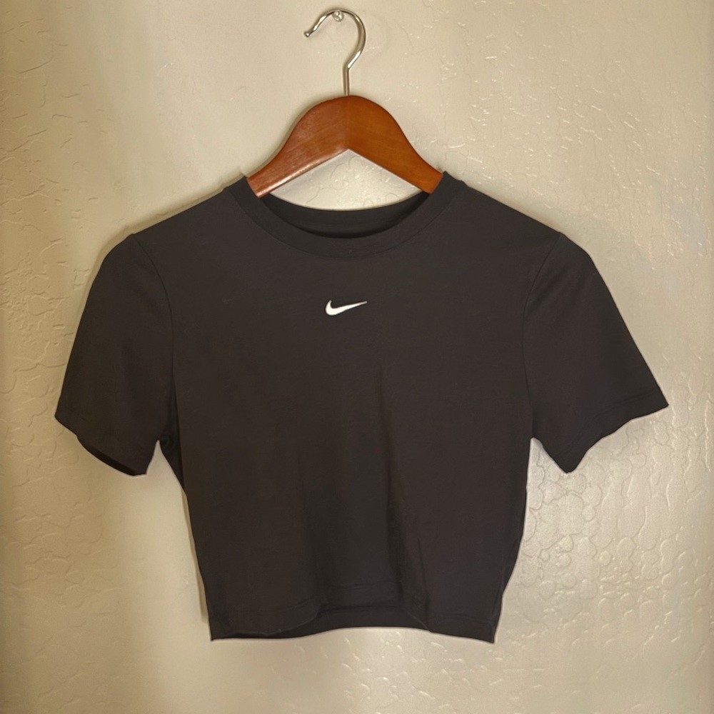 The Nike Tee Black Crop Top with White Logo
